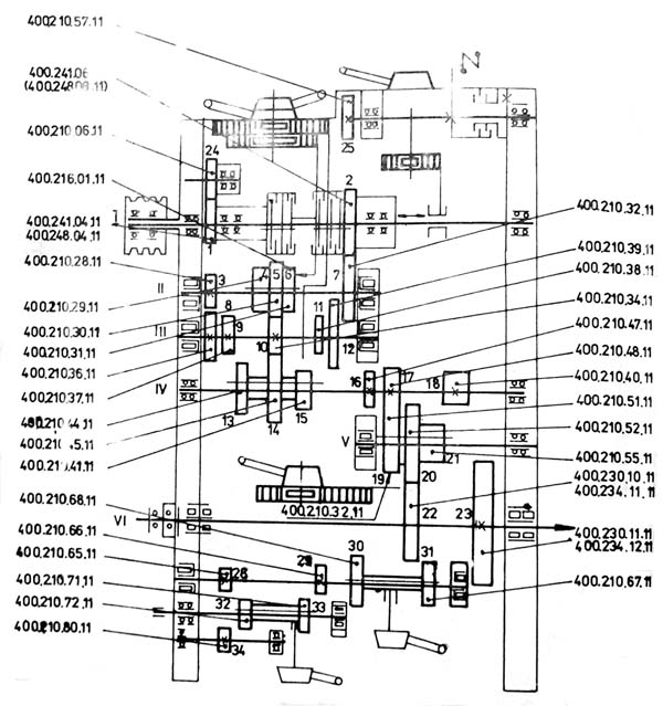 SN-402, SN-502 Схема кінематична шпиндельной бабки токарно-гвинторізного верстата